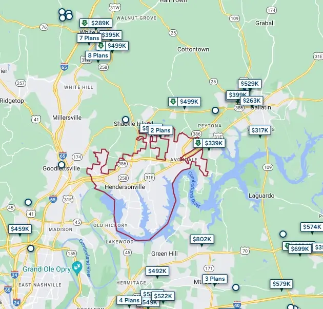 Hendersonville, Tennessee New Home Developments